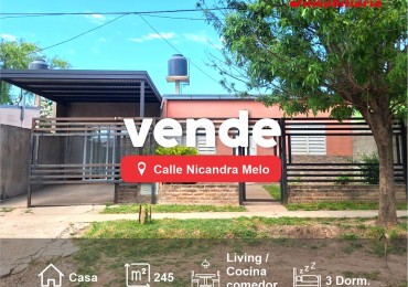 CASA EN VENTA. CALLE NICANDRA MELO, ENTRE TRAT. DEL PILAR Y DR. LOPEZ